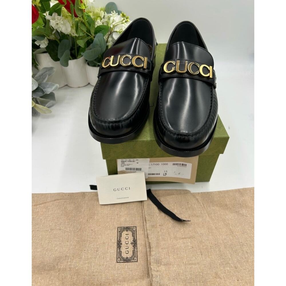 Men's Gucci, gold tone, embellished, leather loafers size 13 made in Italy - Picture 11 of 14